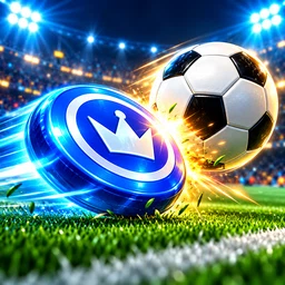 CapSoccer app icon: a blue crown cap striking a football under stadium lights